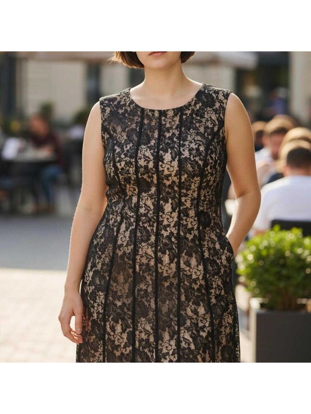 Metaphor Black and Gold Floral Midi Dress